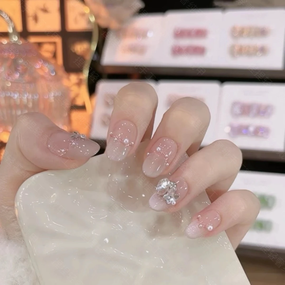 【塞纳河畔】纯手工穿戴甲带钻纯欲风裸色捏捏纯手工穿戴甲