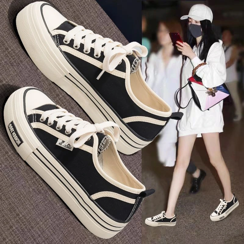 人本帆布鞋女2025春季新款情侣厚底学生韩版鞋子休闲百搭大码板鞋