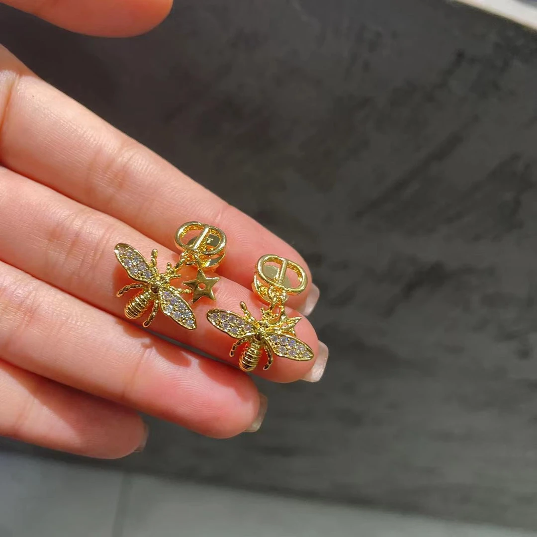 铜合金合成锆石耳饰 超高版 D家小蜜蜂设计高级感时尚耳环AE-6359