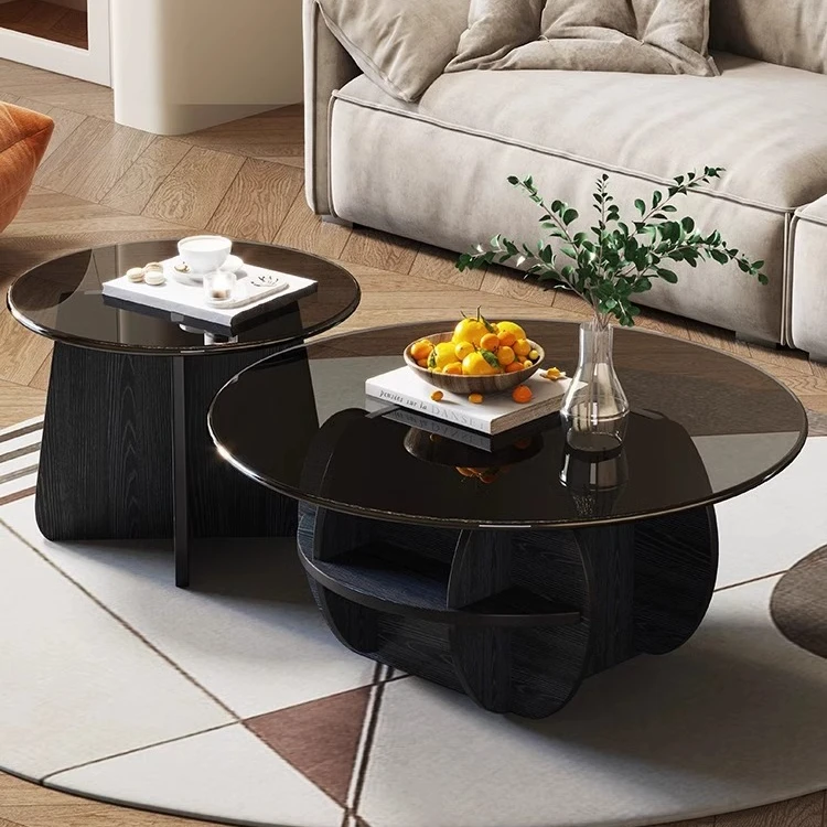 简约现代奶油风小茶几2024新款家用玻璃圆形茶几阳台边几桌子组合