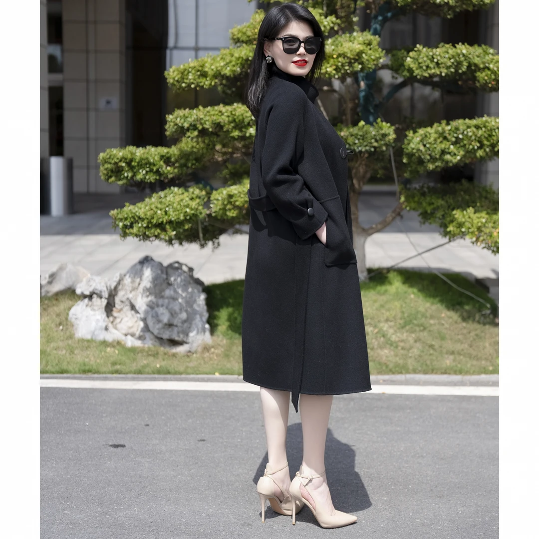 23008新款韩版秋新款双面赫本复古风过膝大衣