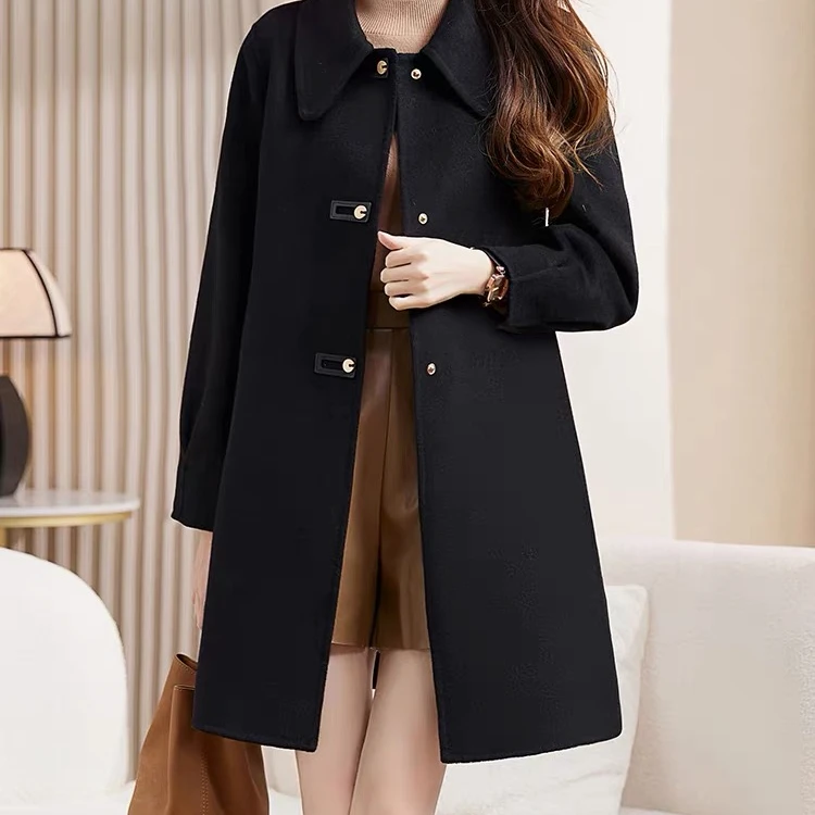 902双面呢羊毛大衣女新款宽松显瘦气质高端羊毛呢外套23002