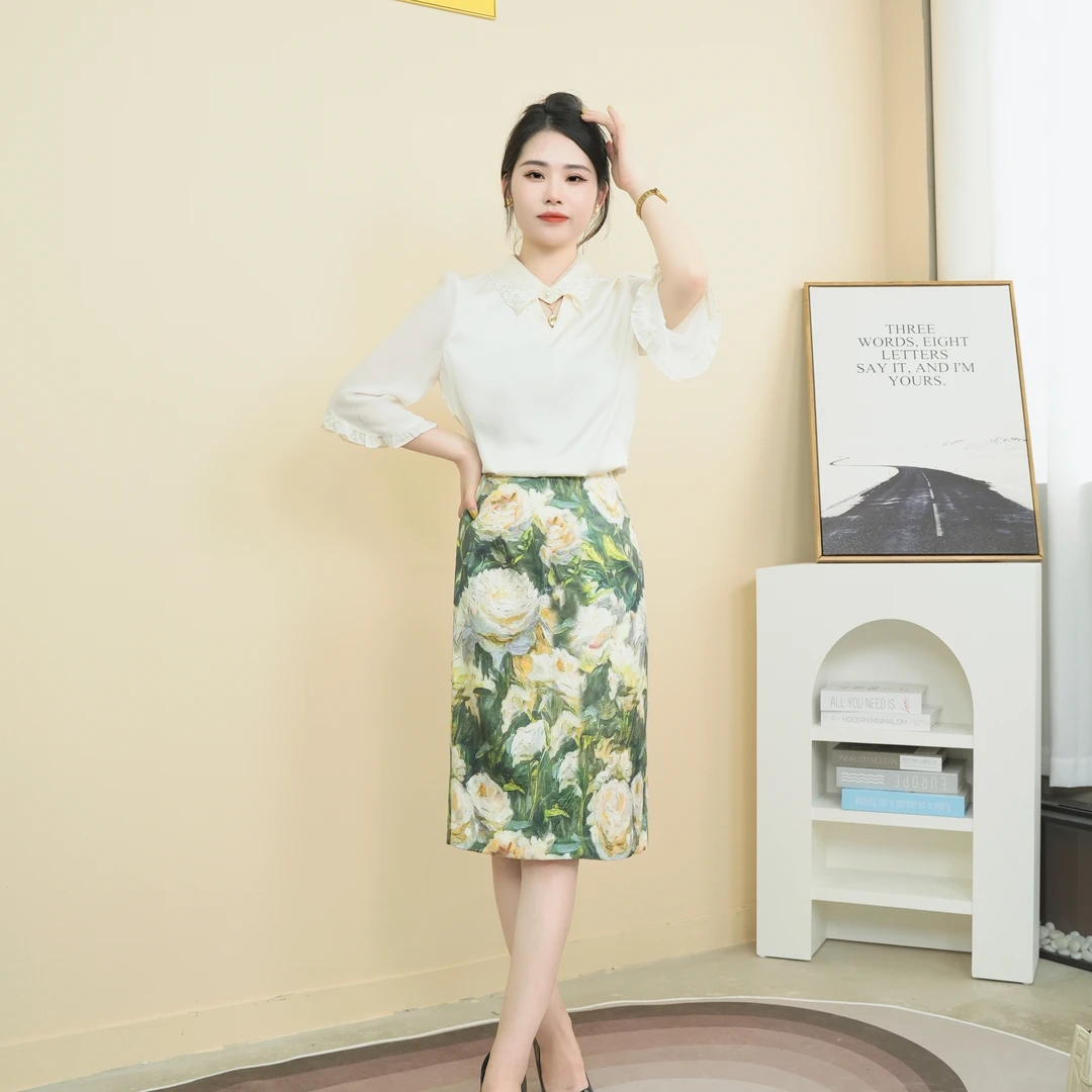 22130通勤减龄小资时尚白领职业风2023秋两件套套装雪纺衫半身裙