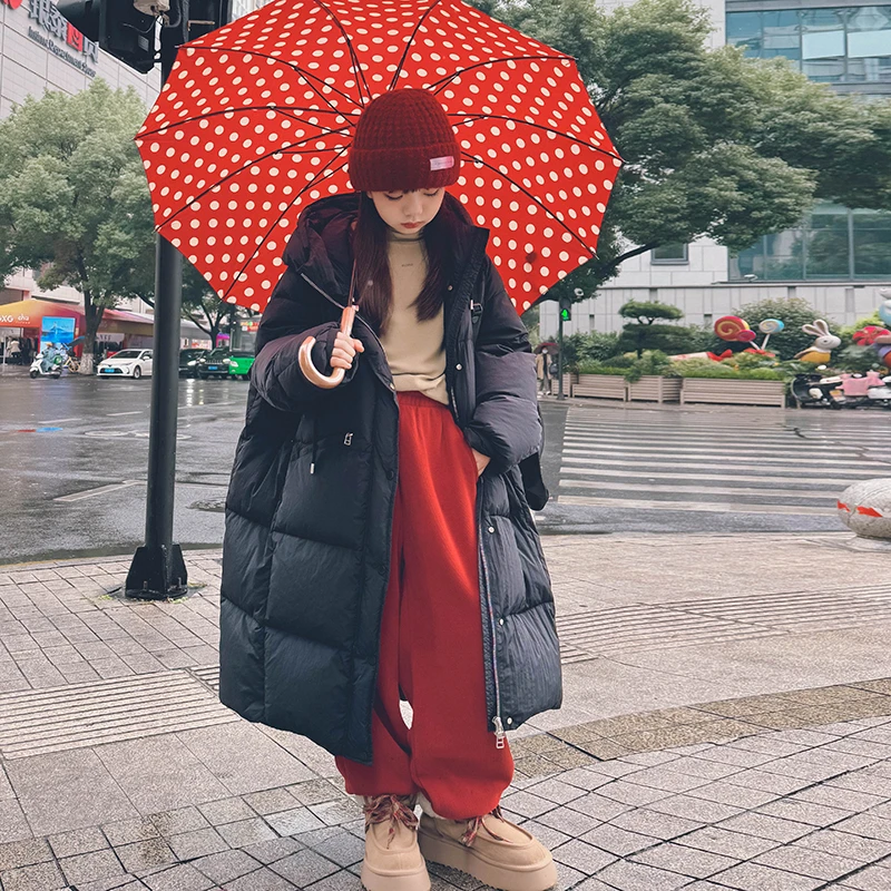 冷大娘定制男女儿童加厚羽绒服加长款国标90白鸭绒超长款保暖亲子