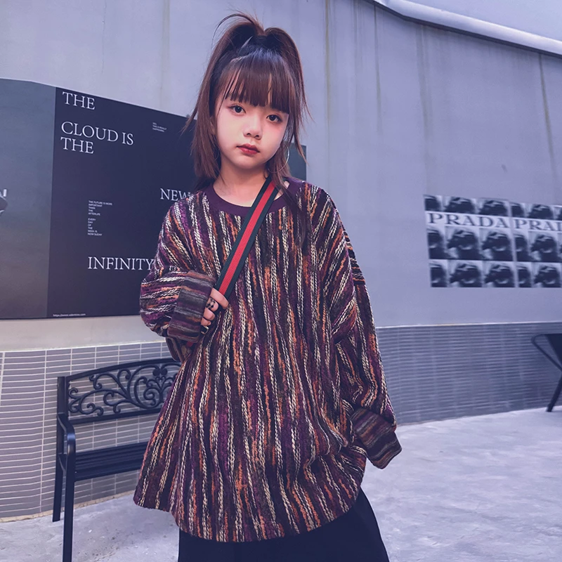 冷大娘定制男女儿童毛线针织竖条毛衣秋冬百搭毛衫上衣亲子款