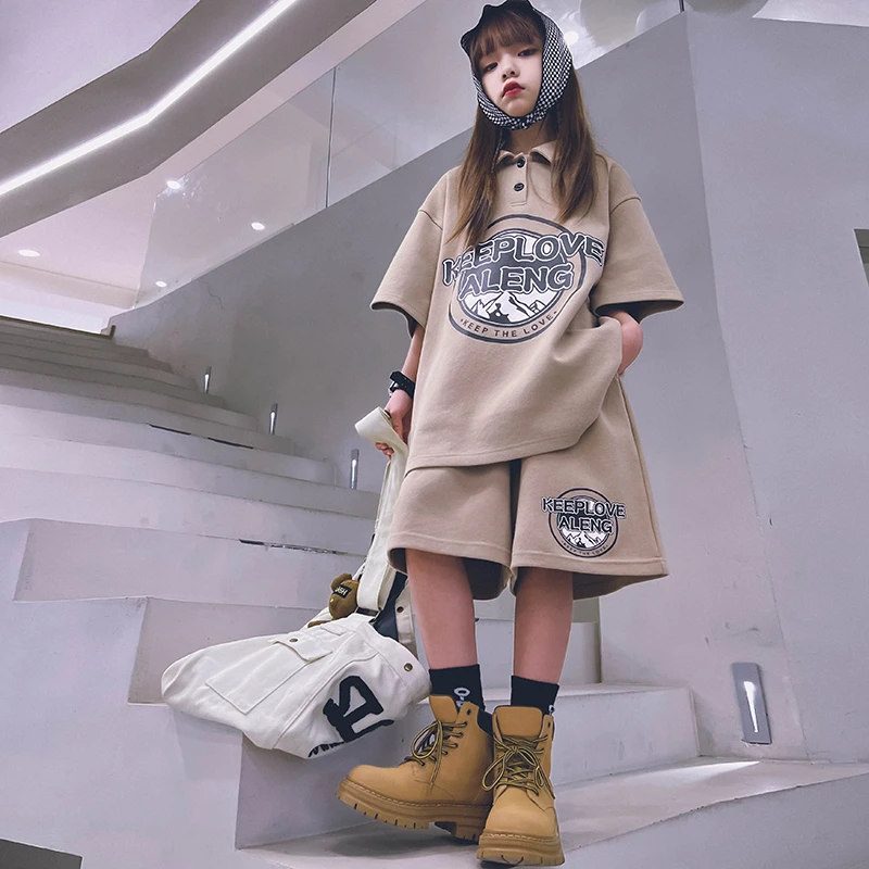 冷大娘定制夏季男女儿童休闲纯色短袖上衣纯棉中裤百搭套装亲子款