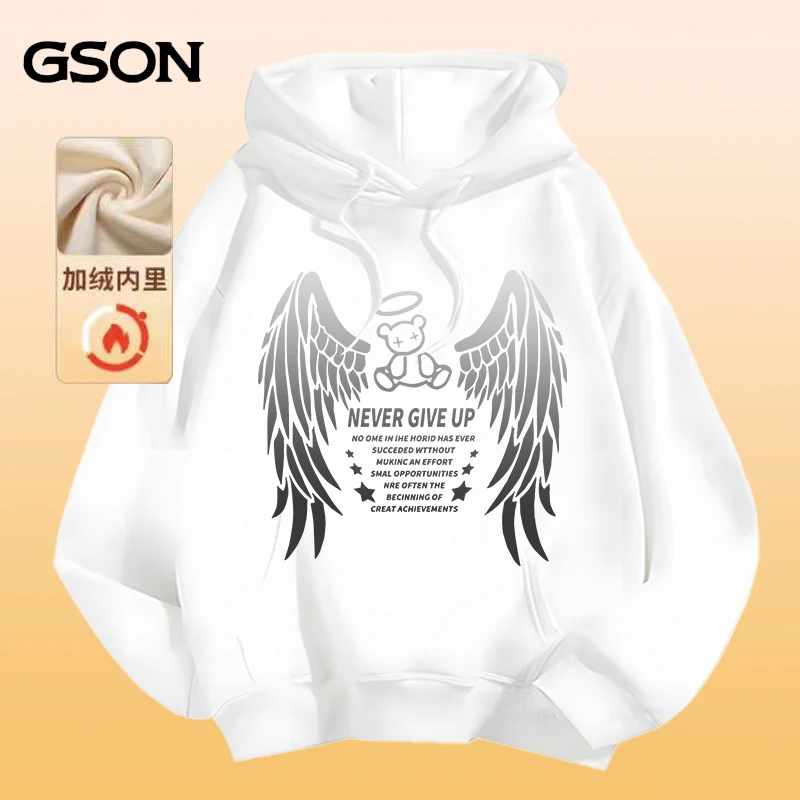 GSON潮流2023年秋冬款加绒款卫衣连帽印花宽松卫衣-天使熊  ZX
