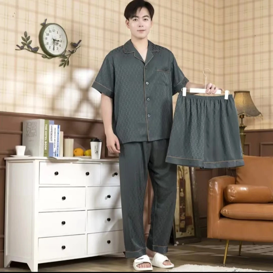 （809三件套）男士夏季新款高端冰雪丝时尚简约家居服薄款睡衣