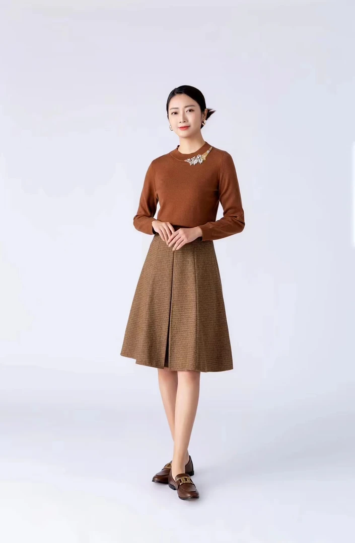 秋冬针织裙女士百搭毛呢显瘦复古连衣裙DUDD826