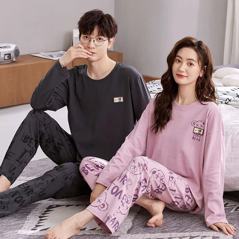 情侣款男士女士圆领套头长袖长裤家居服睡衣套装休闲