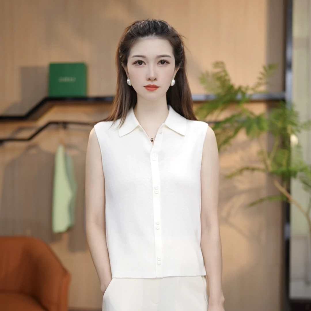 【林子定制】衬衫领无袖针织衫2025早秋新款百搭外穿打底背心女6933