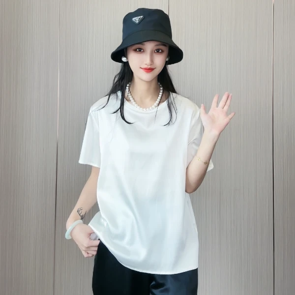 19姆米桑蚕丝弹力缎气质圆领百搭真丝短袖t恤女上衣DX039