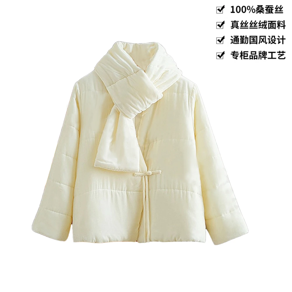 【买真丝棉服，送真丝围脖】100桑蚕丝丝绒新中式真丝丝绒棉服CX168