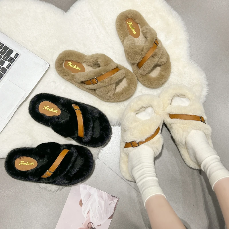 秋冬新款896-4交叉皮革居家棉拖鞋外穿毛毛拖3