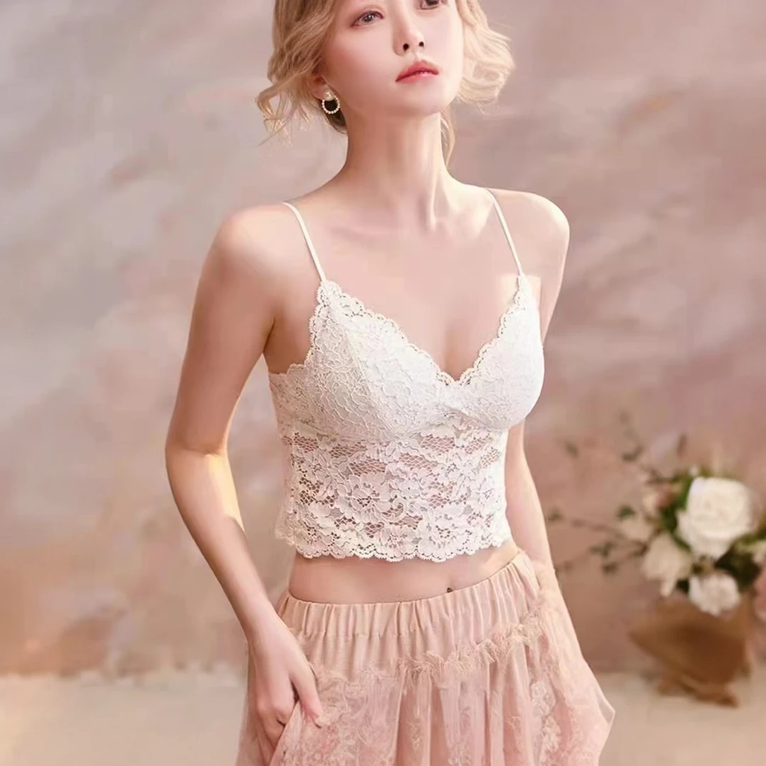 都市内衣文胸蕾丝美背无钢圈吊带背心女夏带美式内搭吊带吊带文胸
