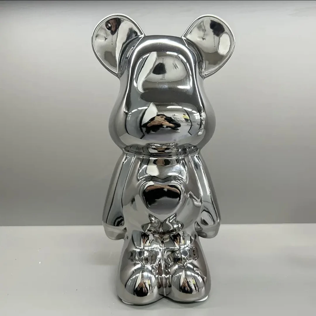 创意轻奢电镀银陶瓷爱心熊家居摆件客厅酒柜电视柜装饰摆件暴力熊