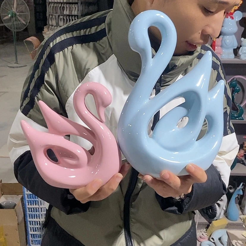【闪购商品】陶瓷摆件马卡龙情侣天鹅