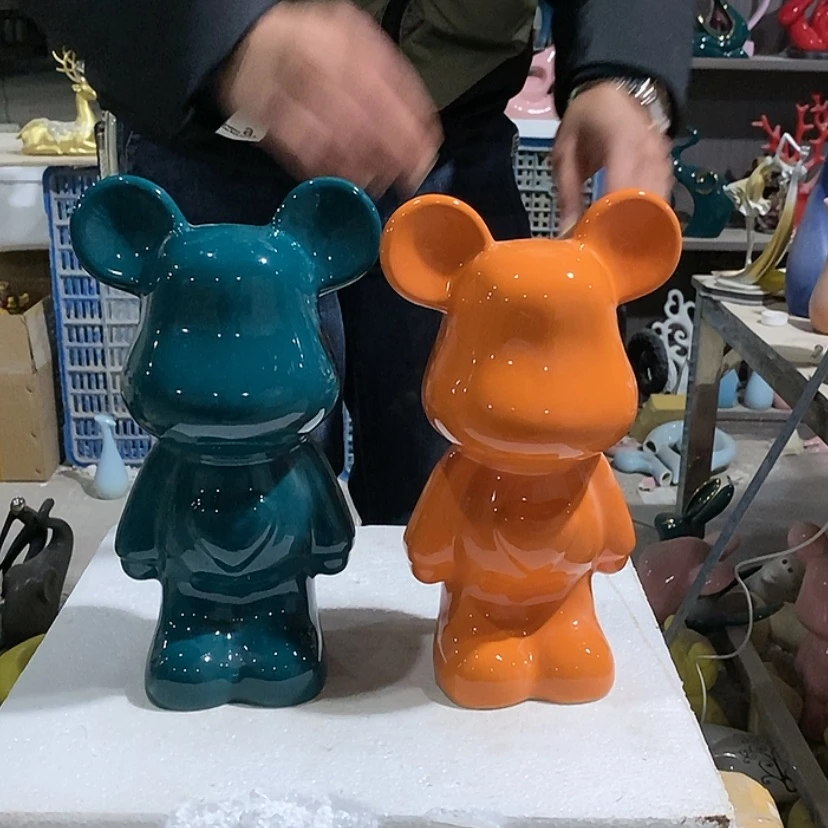 【闪购商品】陶瓷摆件橙色和绿色爱心熊