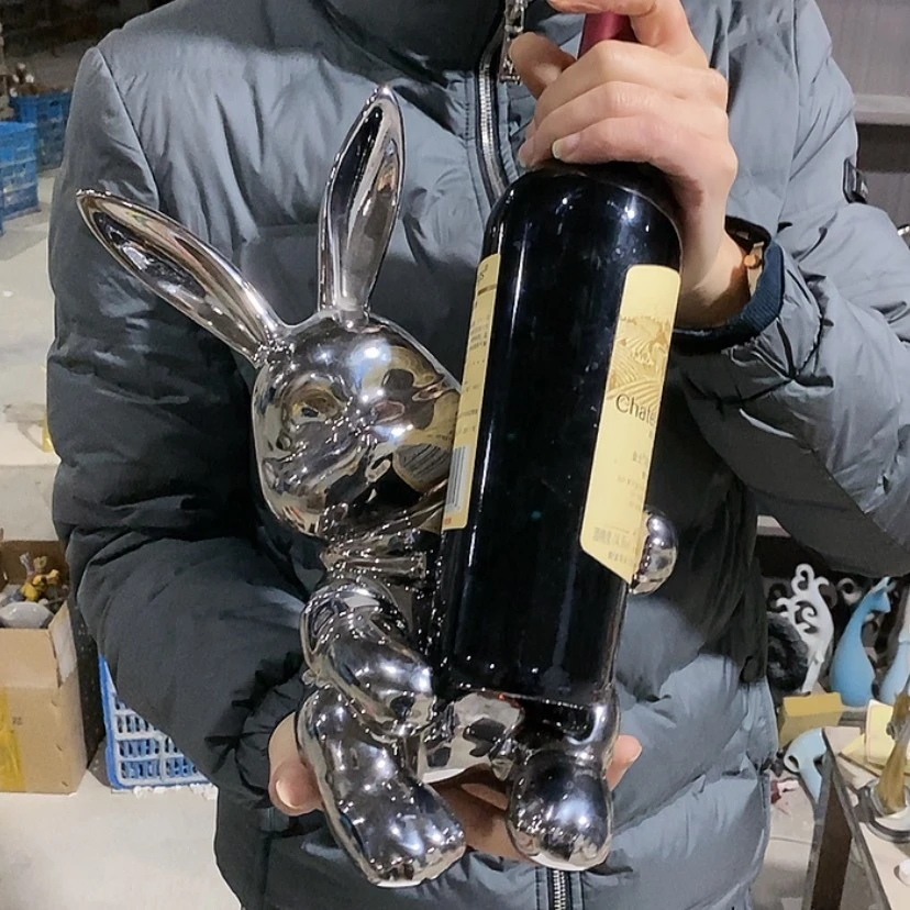 【闪购商品】陶瓷摆件电镀银兔红酒托