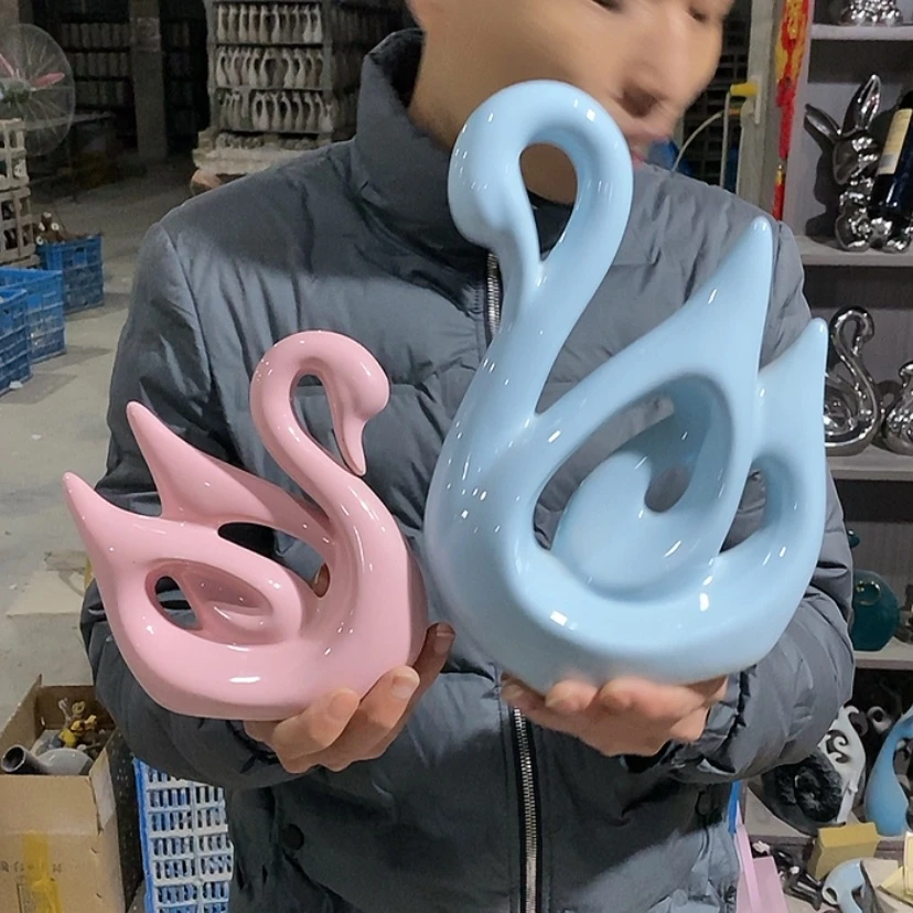 【闪购商品】陶瓷摆件马卡龙情侣天鹅