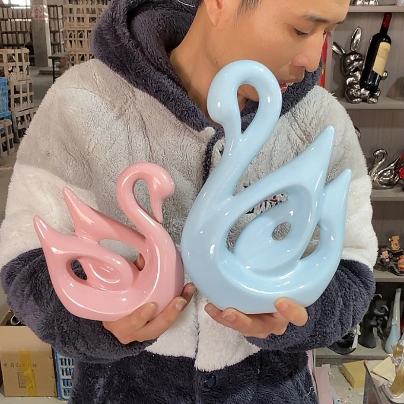 【闪购商品】陶瓷摆件马卡龙情侣天鹅