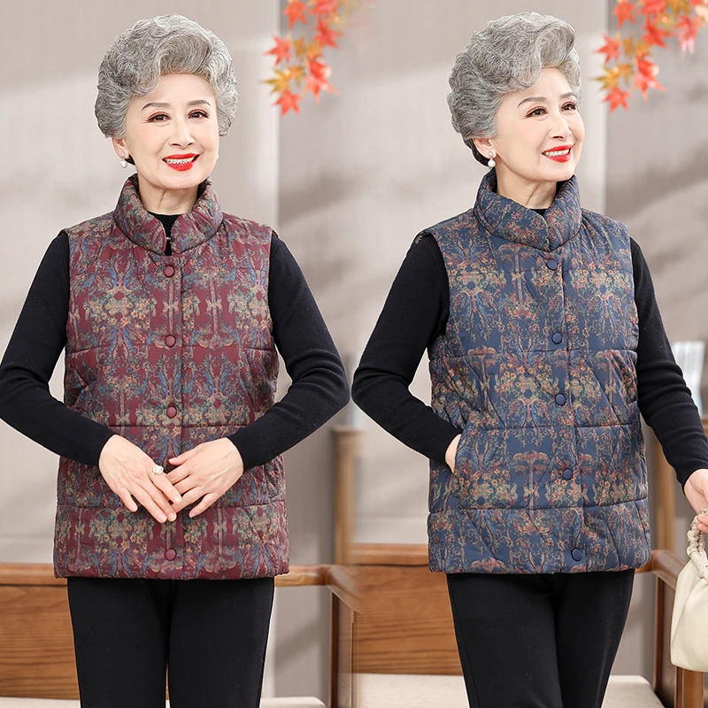 中老年人马甲女奶奶秋冬外套新款妈妈装冬季加绒加厚洋气老人坎肩