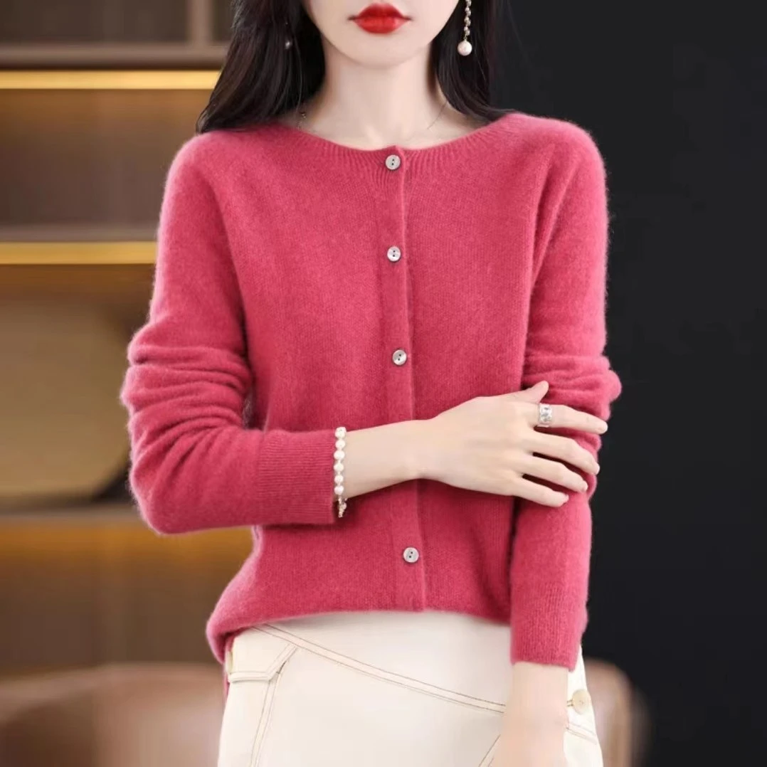 《一线成衣》女士圆领开衫  纯羊毛  秋冬款  针织百搭长袖气质