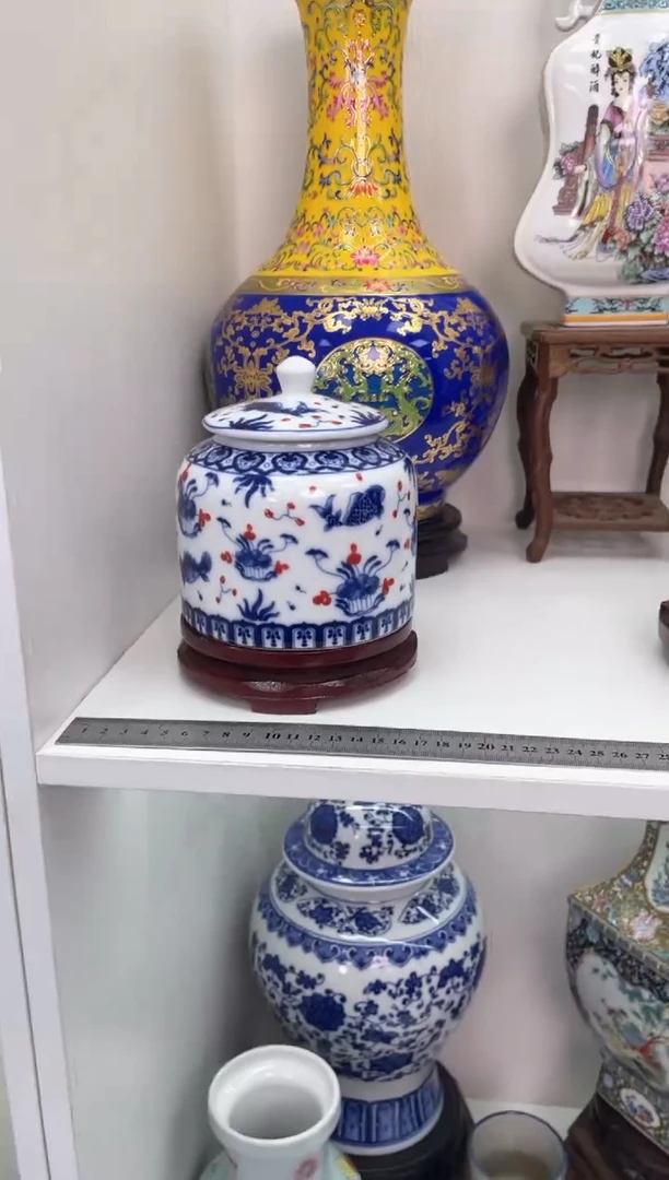 【闪购商品】摆件青花釉里红茶叶罐一只