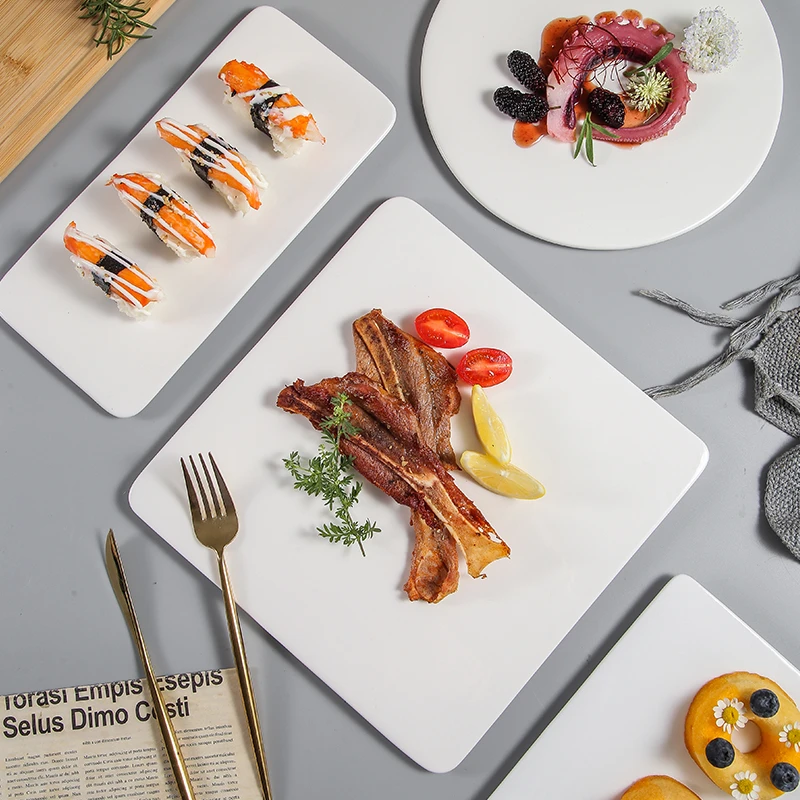 陶瓷西餐平板烘焙餐具正方盘蛋糕盘长方平盘日式摆盘寿司盘牛排盘