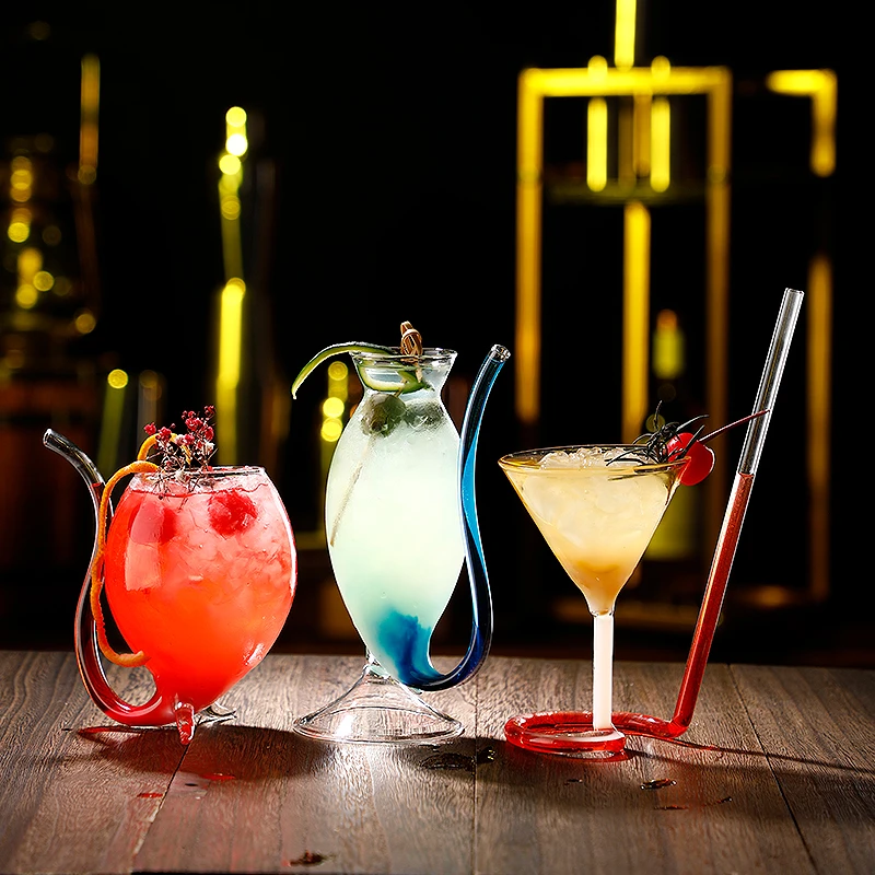 吸血鬼玻璃杯 调酒酒杯分子水杯果汁杯 北欧吸管杯同款抖音网红杯