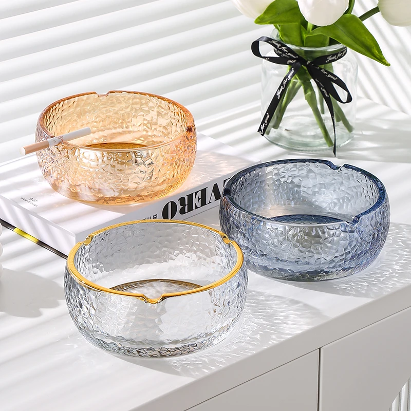 简约玻璃烟灰缸锤纹冰裂纹宾馆酒店烟缸家用客厅公公室北欧风烟盅