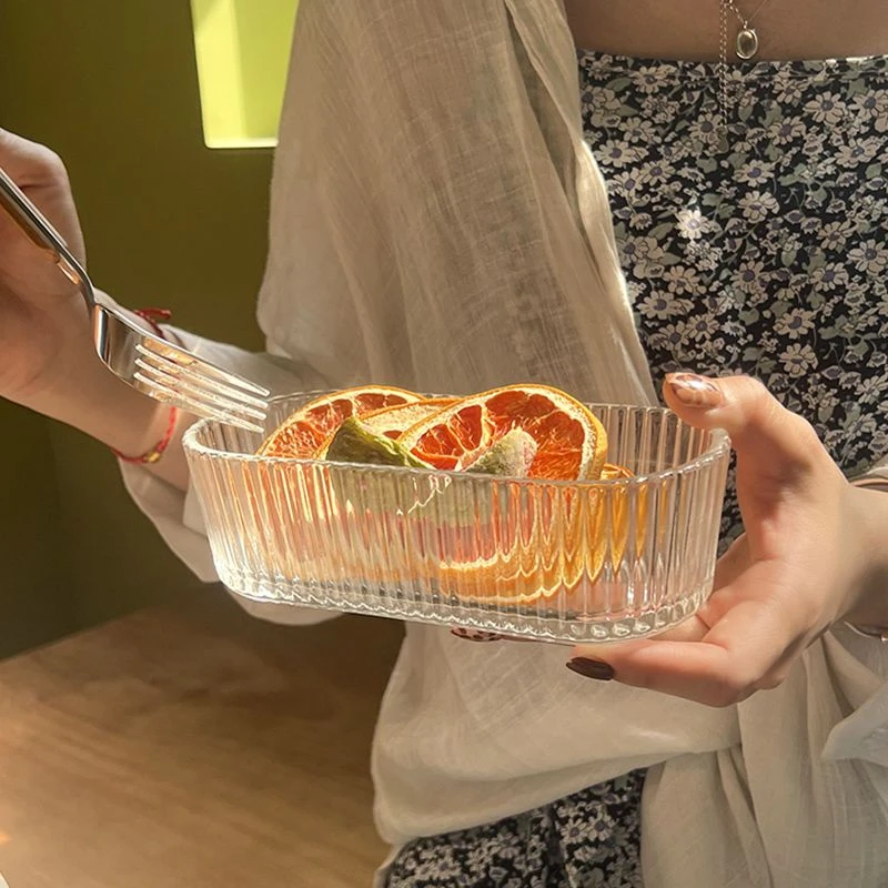 ins风简约果盘条纹u型多功能收纳糖果盒透明玻璃碗零食盘点心盘