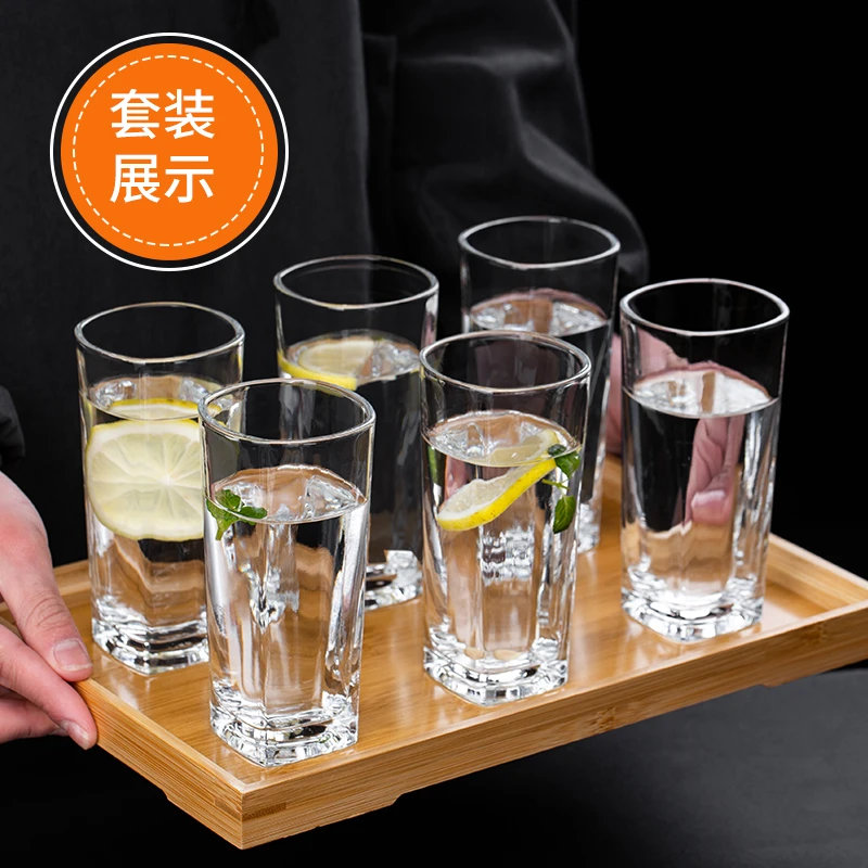 玻璃杯6只套装水杯家用果汁牛奶杯啤酒杯子耐热泡茶杯客厅喝水杯
