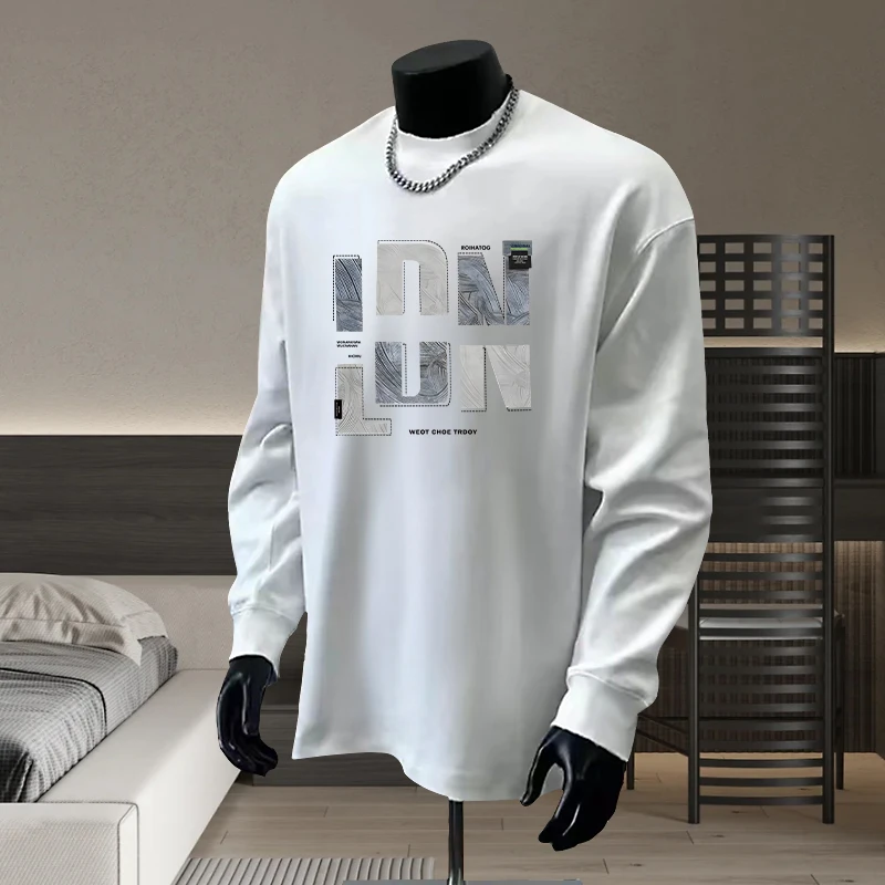 【铂梵蔻】重磅棉长袖t恤男士秋冬2024新款潮流青少年宽松内搭T恤