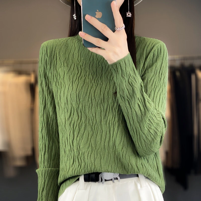 太好穿了！2024秋季新款竖纹立体半高长袖套头宽松时尚针织打底衫