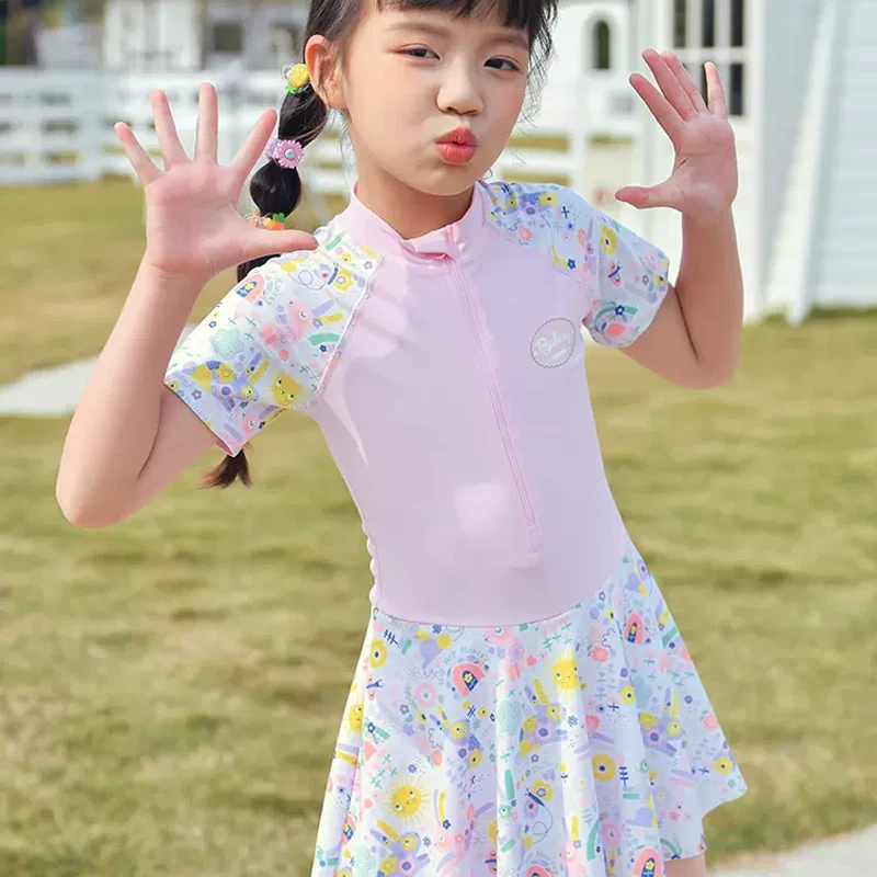 女童泳衣连体中大童儿童泳衣女孩新款小公主泳衣儿童泳裙速干小童