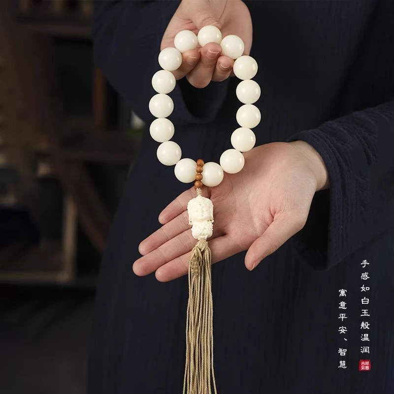 白玉菩提手串度母绕指柔学生女文玩菩提根菩提子盘玩醒狮情侣佛珠