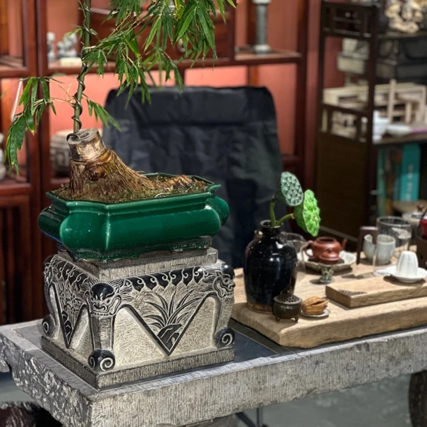 石雕青石纯手工暂刻工艺仿古石墩底座摆件青石底座