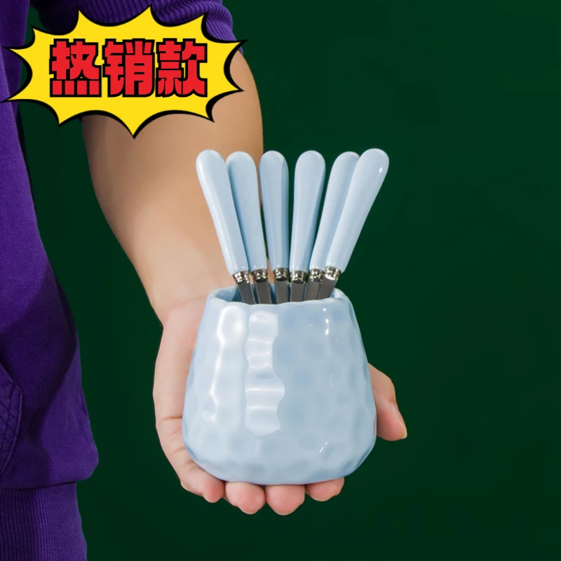 创意可爱水果叉陶瓷不锈钢家用儿童水果签甜品叉小叉子套装餐具