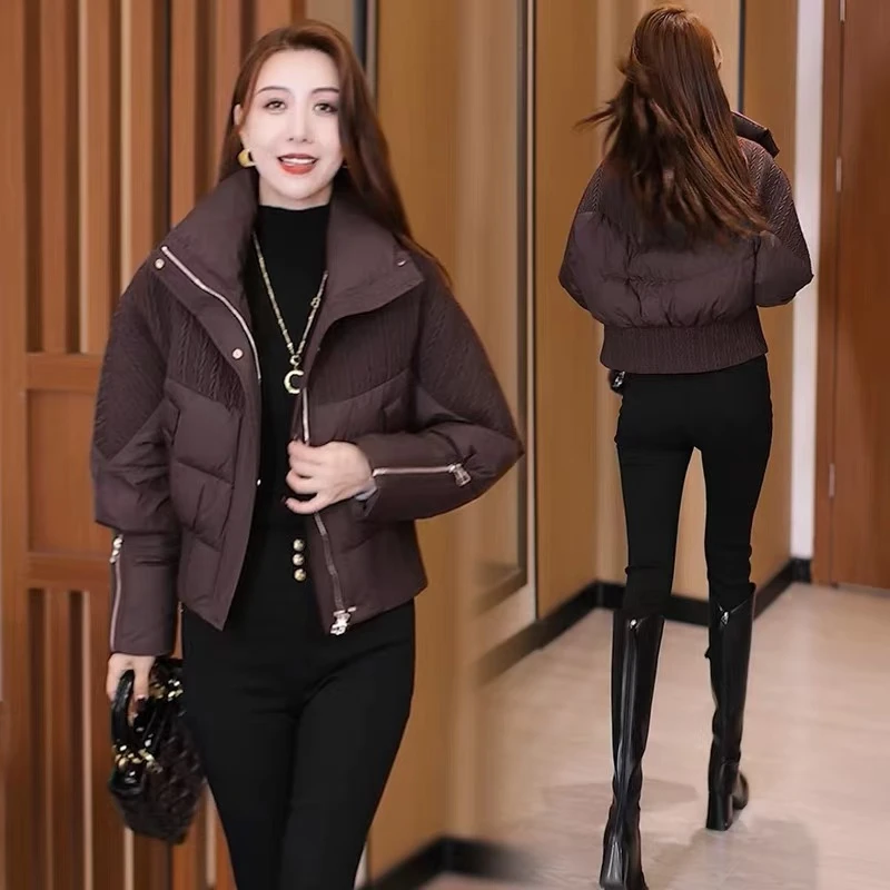 时尚羽绒棉服女短款冬季洋气收腰显瘦加厚保暖立领面包服棉袄外套