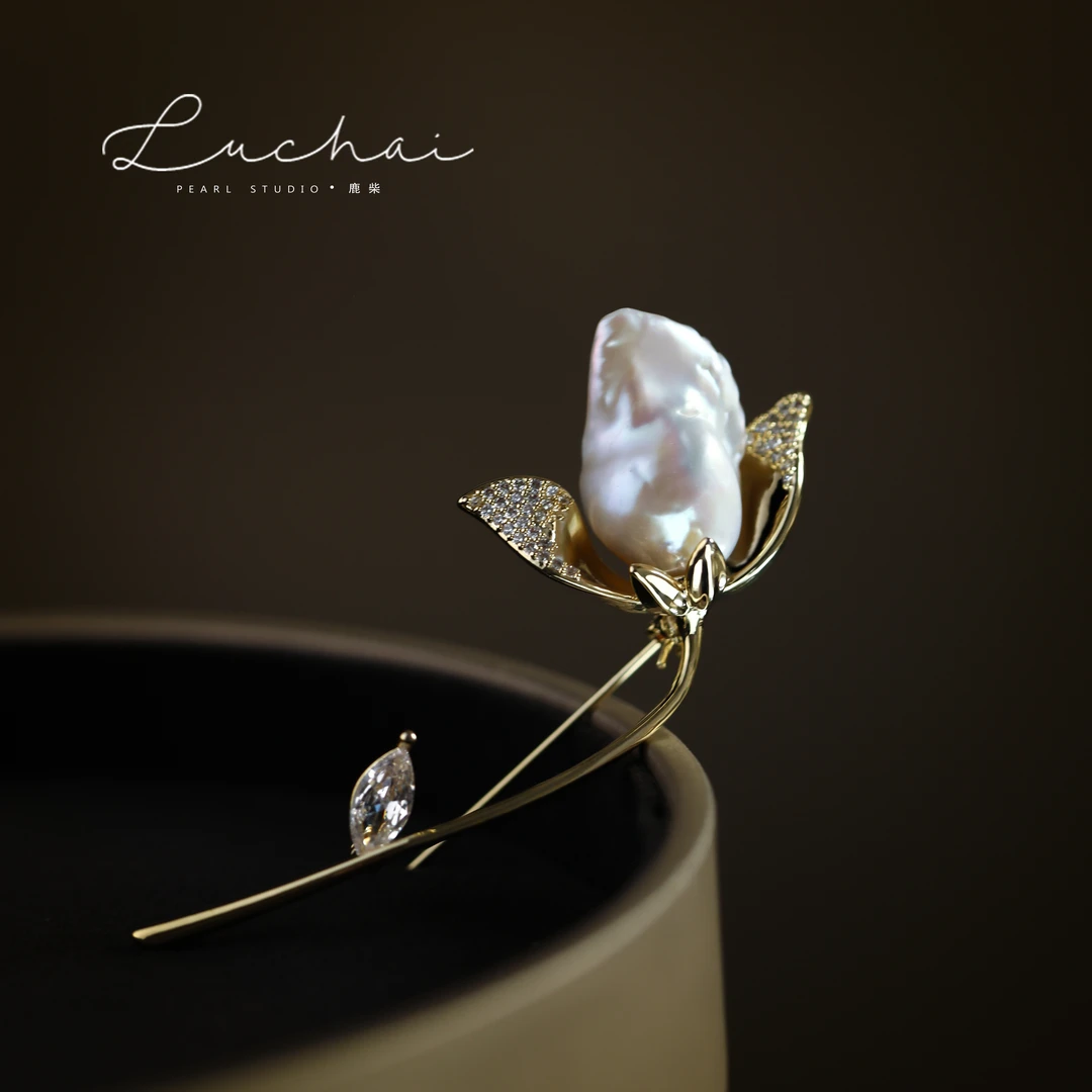 巴洛克珍珠花枝胸针简约时尚气质轻奢百搭小众法式精致胸饰优雅女