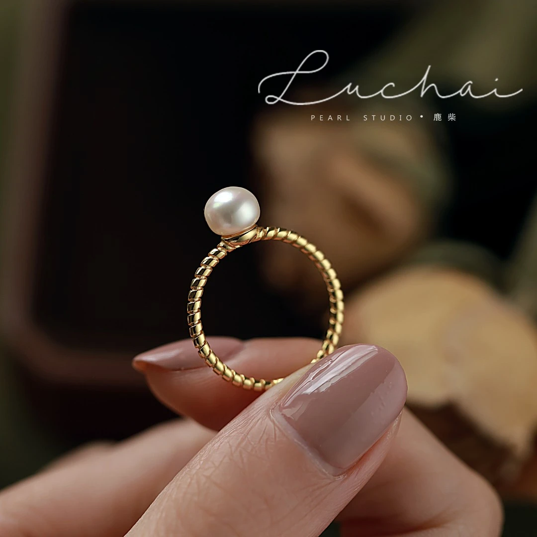 S925银单颗珍珠戒指女轻奢小众设计感高级气质时尚百搭个性开口戒