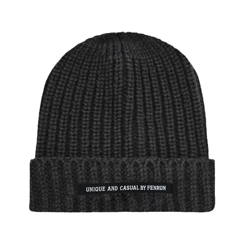 新款粗针条字母针织帽秋冬季粗针织毛线帽时尚百搭套头厚边毛线帽