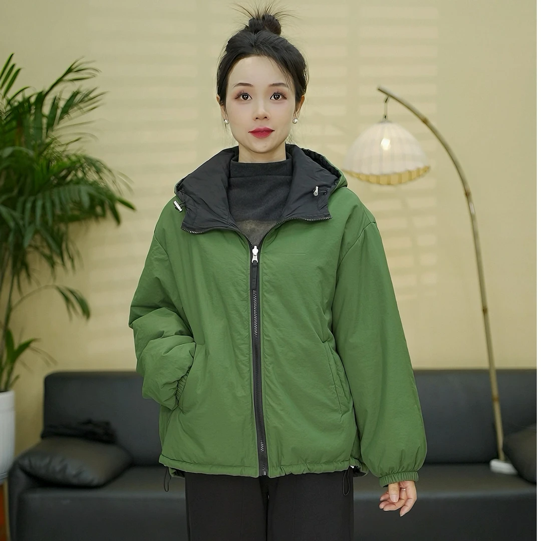双面双穿棉衣外套秋冬新款韩版宽松连帽棉服