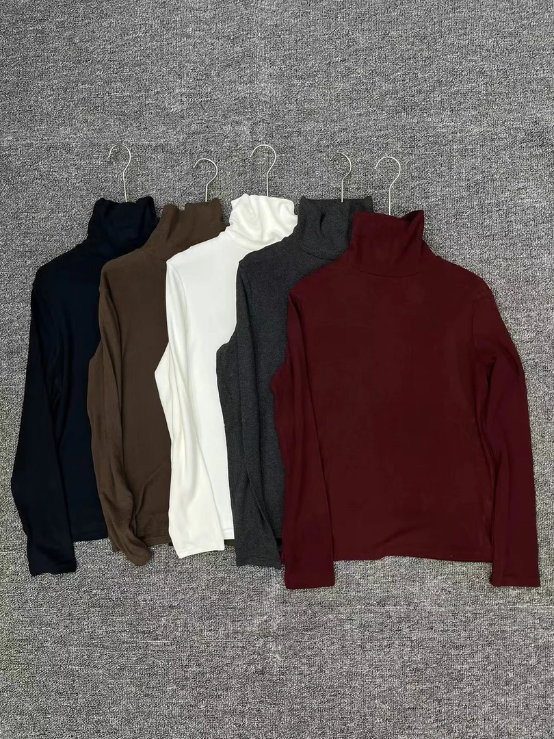 2024新款纯色双面慕斯绒休闲百搭女士内搭堆堆领设计打底衫