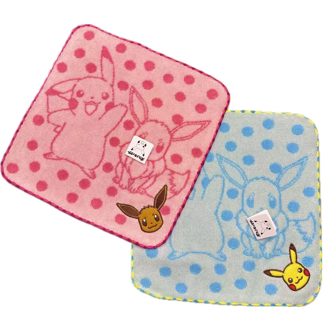 出口日单皮卡丘全棉方巾加厚刺绣吸水精致方巾手巾