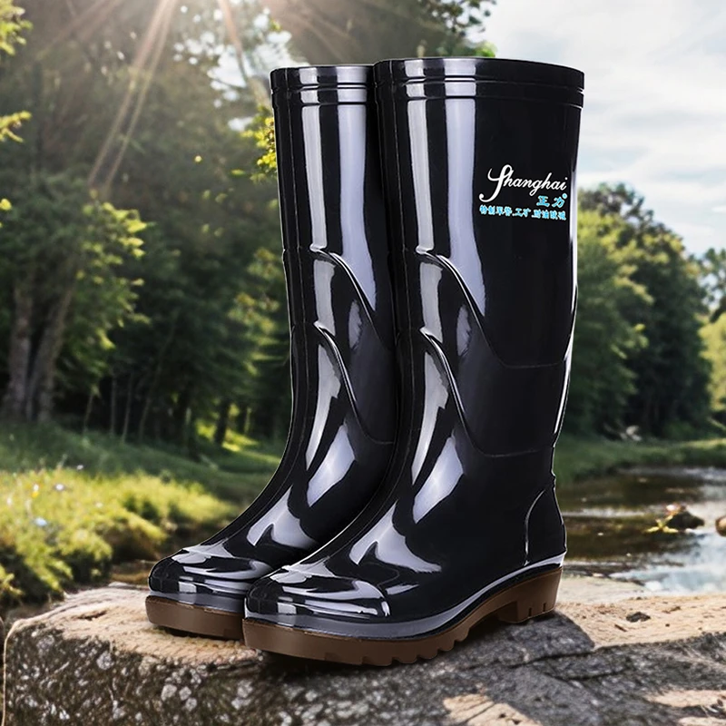 劳保牛筋厚底男士雨靴工作加厚中高筒男款雨鞋耐磨长筒防水鞋胶鞋