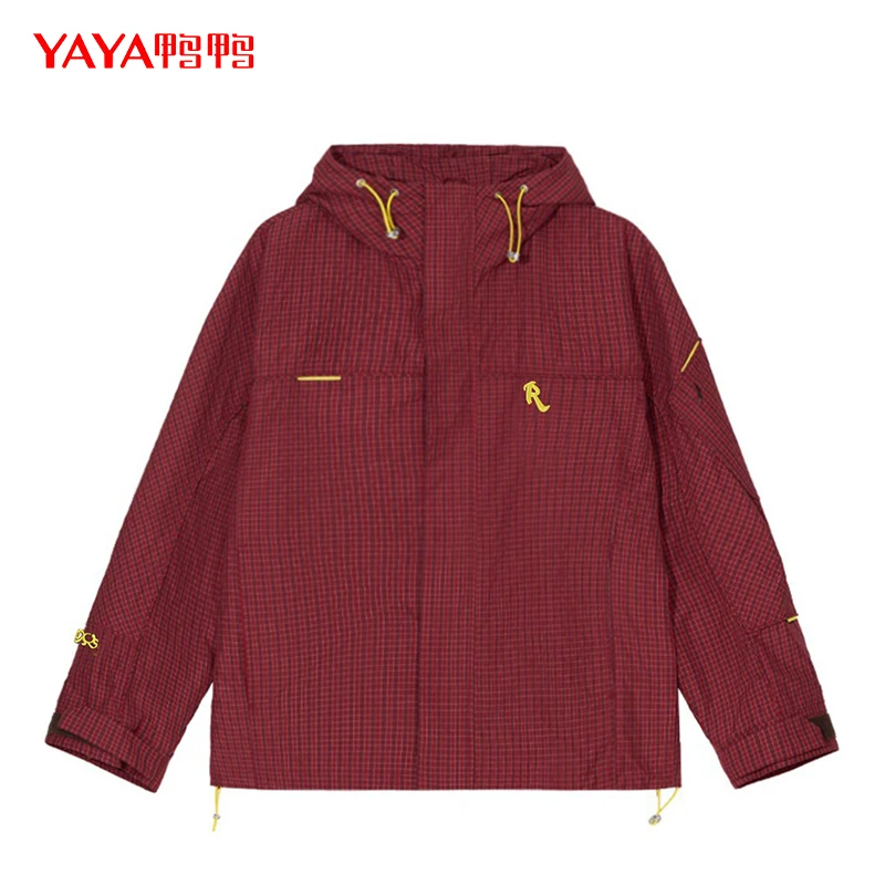 YAYA/鸭鸭男女同款外套休闲宽松连帽夹克梭织格纹春秋夹克