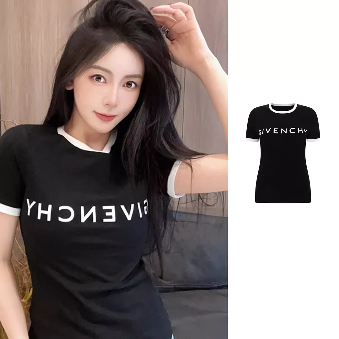 全新未使用 Givenchy/纪梵希 24春夏女款镶边字幕LOGOT恤