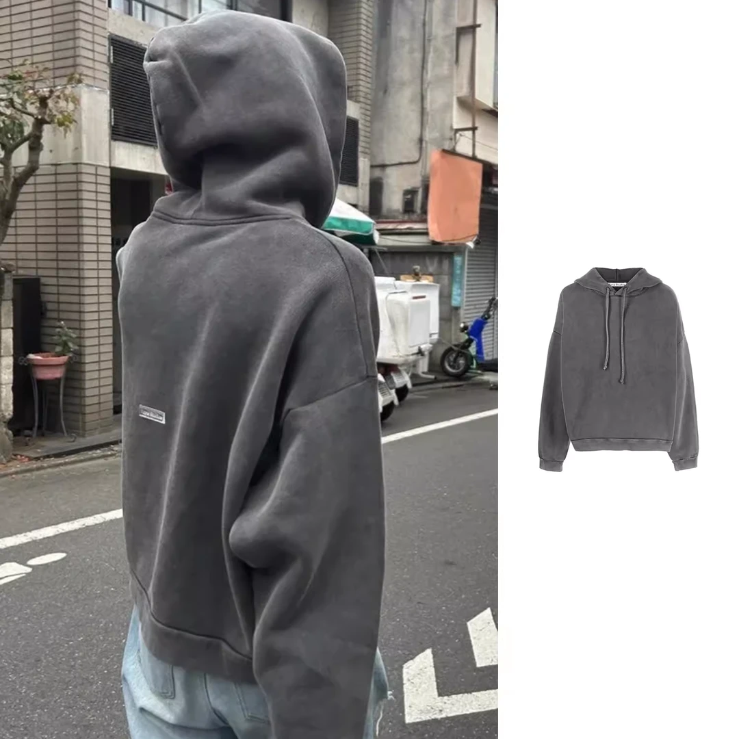 全新未使用 AcneStudios 深灰色水洗做旧后背胶标帽衫